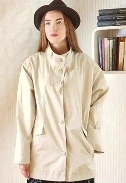 Beige high neck vintage trench coat jacket