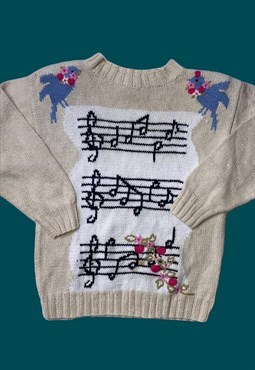 vintage knitted 90s susan bristol musical note jumper 