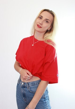 VINTAGE 90S CHAMPION RED OVERSIZED LOGO T-SHIRT UNISEX
