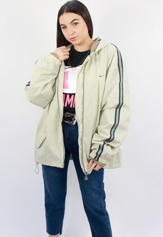 90'S RETRO BEIGE OVERSIZED HOODED JACKET