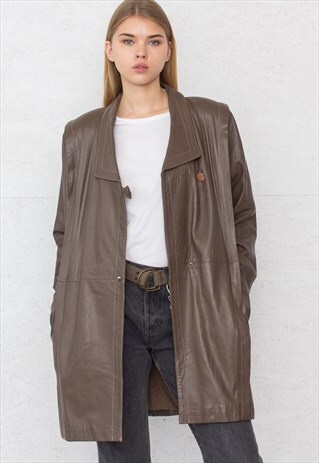 VINTAGE DARK BROWN LEATHER COAT