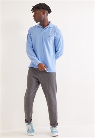 VINTAGE RALPH LAUREN LONG SLEEVE POLO TOP BLUE