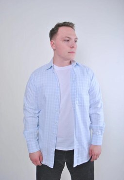 Vintage blue plaid long sleeve shirt for work 
