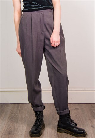 VINTAGE 90'S GREY SMART TAPERED HIGH WAIST TROUSERS
