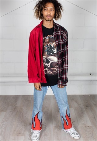 VINTAGE CORDUROY CHECKED FLANNEL RECONSTRUCTED UNISEX SHIRT