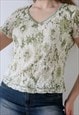 VINTAGE 90S T-SHIRT TIE DYE LACE TOP BOHO FAIRY VIBE KHAKI