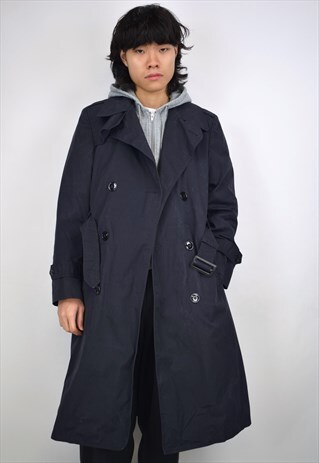 VINTAGE 90S BLACK LINED BELT TRENCH COAT