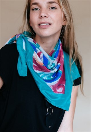 VINTAGE 70S PAINTING PATTERNED PASTEL SCARF