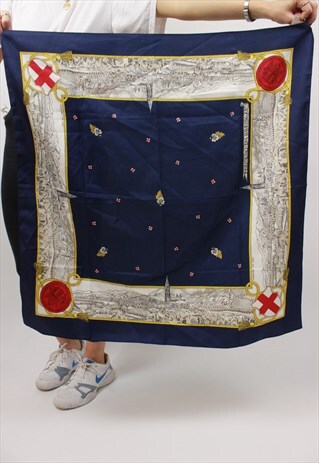 VINTAGE PATTERNED NAVY SCARF