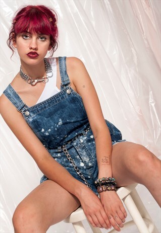 VINTAGE DENIM DUNGAREES REWORKED TIE-DYE BLEACH CROP JEANS