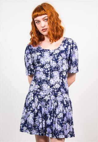 VINTAGE 90'S PURPLE FLORAL PRINT TEA DRESS