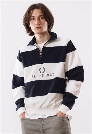 VINTAGE MENS FRED PERRY BIG LOGO TURTLENECK PULLOVER JUMPER