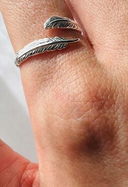 Open feather - 925 sterling silver plain ring