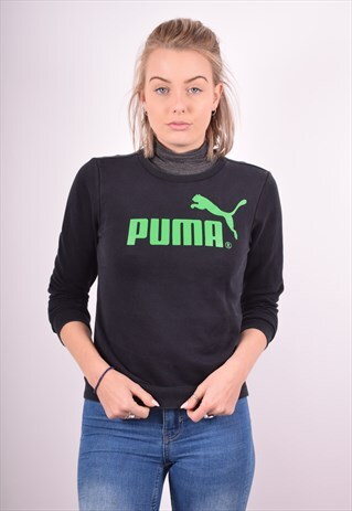 PUMA WOMENS VINTAGE SWEATSHIRT JUMPER LARGE BLACK 90S