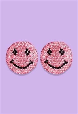 Pink smiley studs
