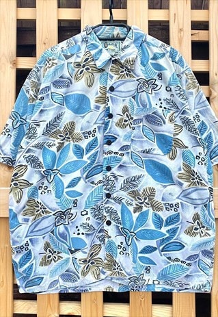 VINTAGE HANA BAY FLORAL BLUE HAWAIIAN SHIRT XL