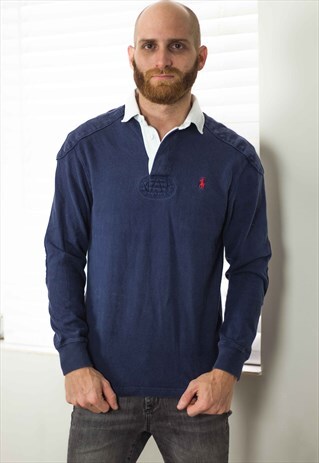 VINTAGE POLO RALPH LAUREN RUGBY SHIRT LOGO 90S S 16.8