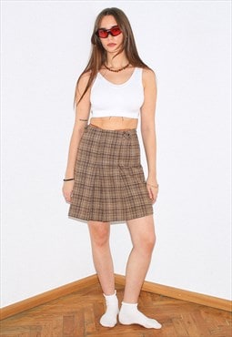 Vintage 90s check mini skirt in beige / brown