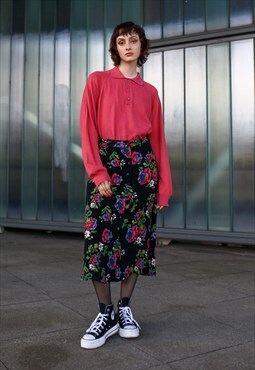 Vintage 90's Floral Pattern midi Skirt in Multi Medium 