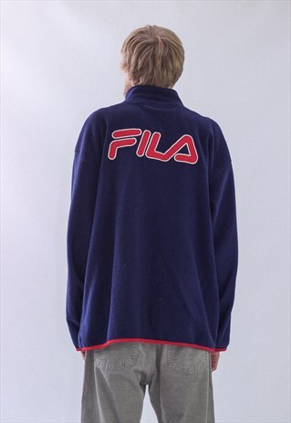 VINTAGE MENS FILA BIG LOGO HALF ZIP FLEECE JACKET