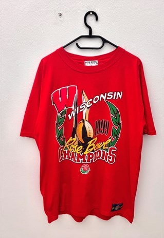 VINTAGE WISCONSIN BADGERS ROSE BOWL RED FOOTBALL T-SHIRT XL 