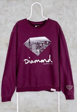 Vintage Burgundy Diamond Supply Co Sweatshirt Graphic Large