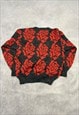 VINTAGE KNITTED JUMPER ABSTRACT ROSE PATTERNED KNIT SWEATER