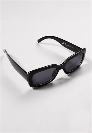 Black Rectangle Oval Sporty Sunglasses Chunky Frames