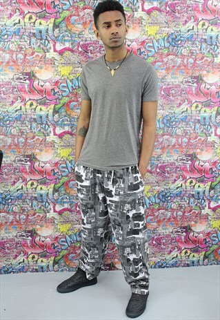 VINTAGE 90S PATTERNED FESTIVAL TROUSERS. FUNKY. UNISEX.