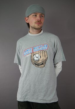 Vintage Lance Beutler Baseball Graphic T-Shirt in Grey