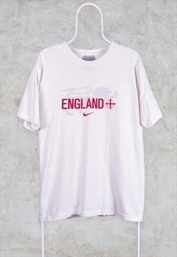Vintage England Nike White T-Shirt Centre Swoosh Medium