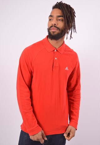 VINTAGE ADIDAS POLO SHIRT LONG SLEEVE RED