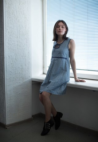 VINTAGE 70'S MINI BLUE PATTERNED DRESS