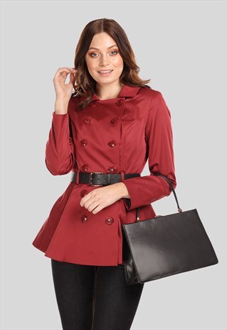 DARIENNE RED TRENCH COAT VINTAGE STYLE WITH BELT