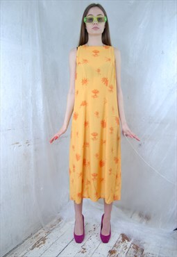 Vintage 90's summer baggy light flower festival dress yellow
