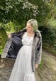 VINTAGE 90S SIZE SMALL FAUX FUR GREY SILVER TRENCH COAT