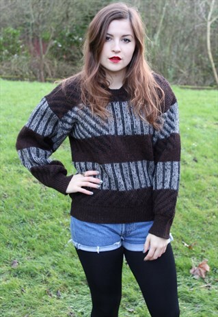 VINTAGE 80S KNIT JUMPER - MEDIUM - PATTERNED SWEATER