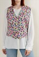 VINTAGE 70S BOHO BUTTON UP PASTEL FLORAL PRINT VEST