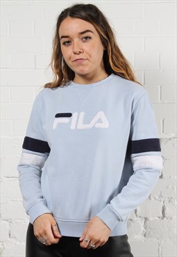 Vintage Fila Sweater in Blue with Spell Out Logo Medium