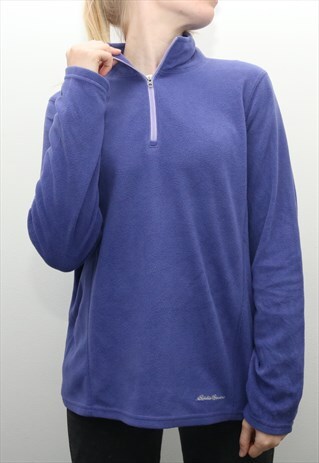 EDDIE BAUER - PURPLE EMBROIDERED QUARTER ZIP FLEECE JUMPER -