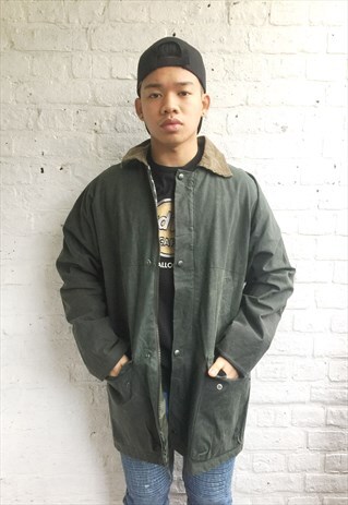 HUNTER/WAX CORDUROY COLLAR OVERCOAT/PARKA (BOTTLE GREEN)