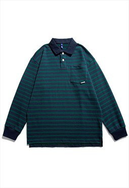 Kalodis vintage knit striped long-sleeve polo shirt