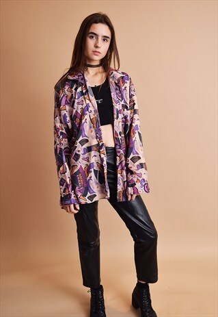 90'S RETRO BOHO ABSTRACT PATTERN OVERSIZED TOP BLOUSE