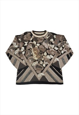 Vintage Knitwear Sweater Retro Pattern Brown Ladies Medium