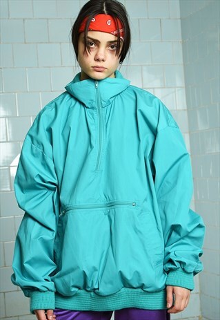VINTAGE 90S RETRO THIN BOMBER JACKET ANORAK 1/4 ZIP OVERSIZE