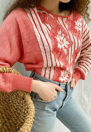 VINTAGE 80S GRAPE LEAF KNIT PASTEL PINK BOHEME JUMPER