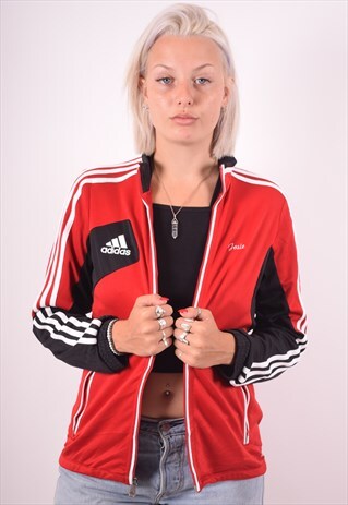 ADIDAS WOMENS VINTAGE TRACKSUIT TOP JACKET MEDIUM RED 90S