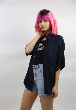 VINTAGE 90'S NAVY PATTERN SHIRT