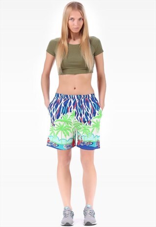 VINTAGE BEACH SHORTS PALM PRINT