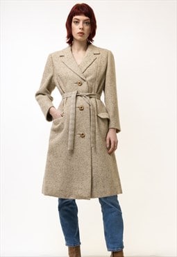 Vintage Tweed Coat Women, Beige Wool Coat, Winter Coat 5307